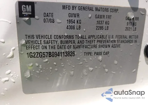 2009 Pontiac G6 z USA, uszkodzony, nr VIN 1G2ZG57B894113826